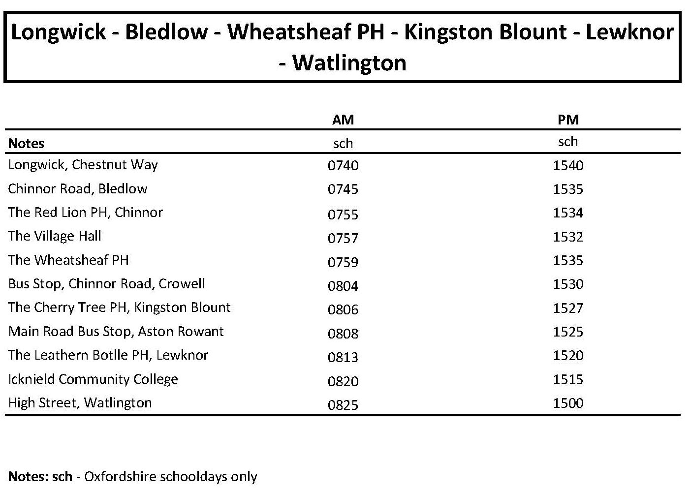 RL30 Timetable